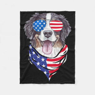 Bernese Mountain Dog American Flag Gles 4th Of Jul Fleece Blanket