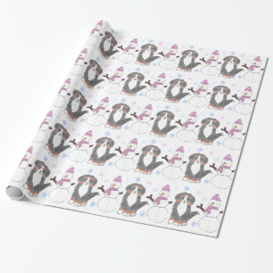 Bernese Mountain Dog And Snowman Wrapping Paper