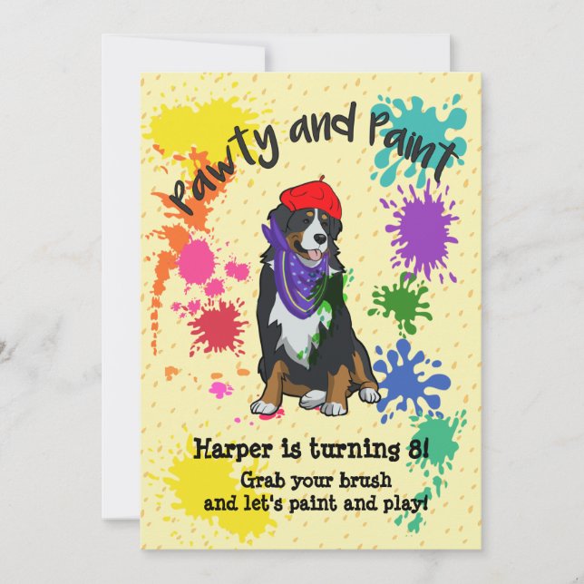 Bernese Mountain Dog Art Birthday Party Invite (Front)