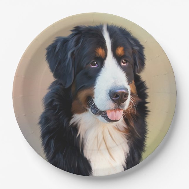 bernese mountain dog art paper plate (Front)