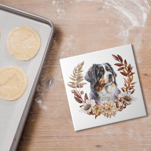 Bernese Mountain Dog Autumn Wreath Tile