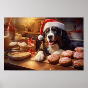 Bernese Mountain Dog Baking Christmas Cookies Poster