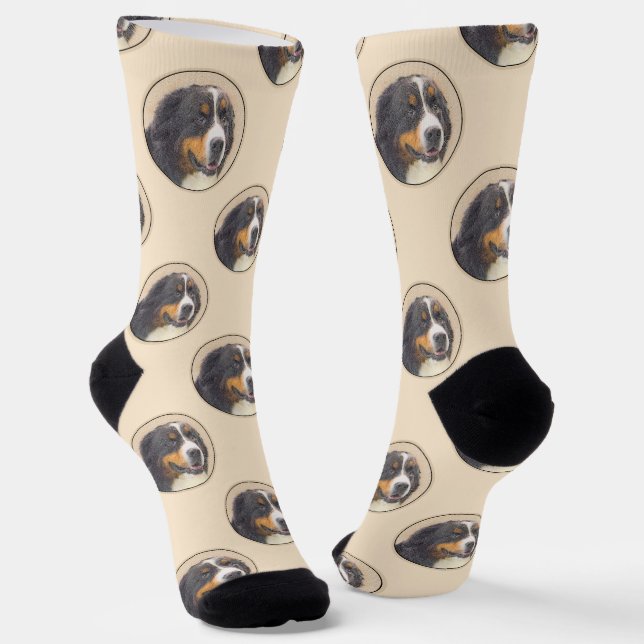 Bernese Mountain Dog Berner Painting Cute Pet Art Socks (Angled)
