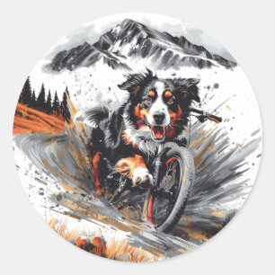 Bernese Mountain Dog Biking In The Mountains Classic Round Sticker