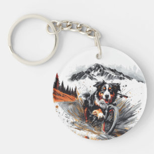 Bernese Mountain Dog Biking In The Mountains Keychain