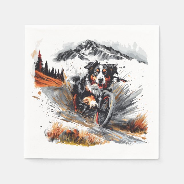 Bernese Mountain Dog Biking In The Mountains Napkin (Front)
