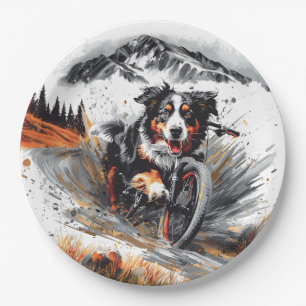 Bernese Mountain Dog Biking In The Mountains Paper Plate