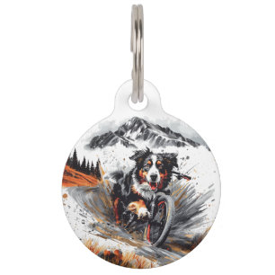 Bernese Mountain Dog Biking In The Mountains Pet Tag