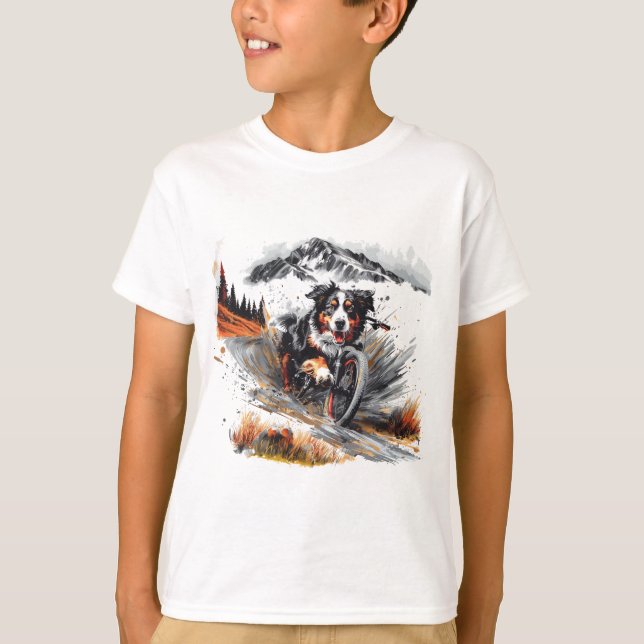 Bernese Mountain Dog Biking In The Mountains T-Shirt (Front)