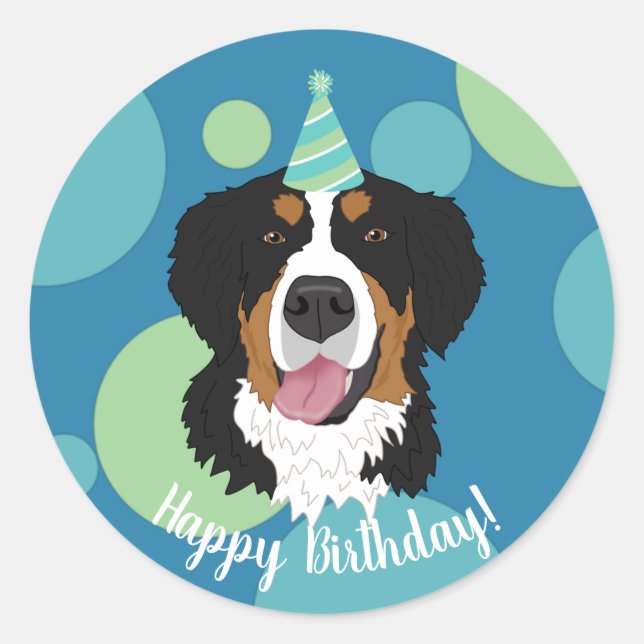 Bernese Mountain Dog Birthday  Classic Round Sticker (Front)