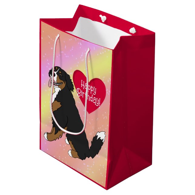 Bernese Mountain Dog Birthday Medium Gift Bag (Front Angled)