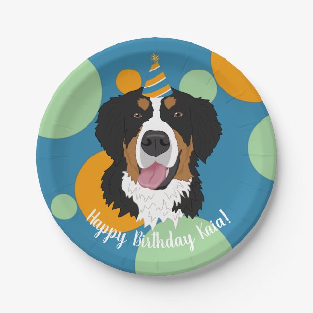 Bernese Mountain Dog Birthday Paper Plate (Front)