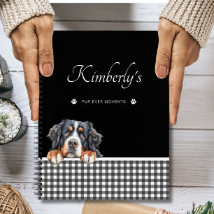 Bernese Mountain Dog Black White Gingham Custom Notebook