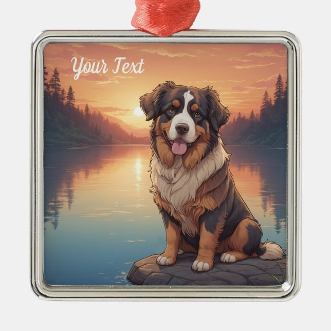 Bernese Mountain Dog by Lake Metal Ornament (Front)
