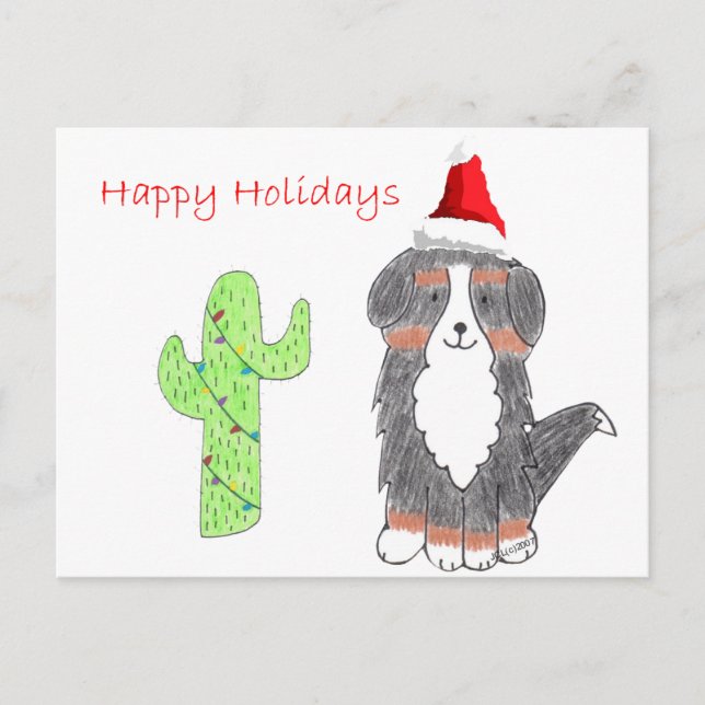 Bernese Mountain Dog Cactus Christmas Holiday Postcard (Front)