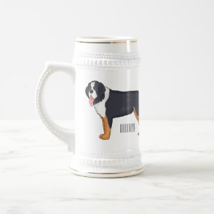 Bernese mountain dog cartoon illustration beer stein