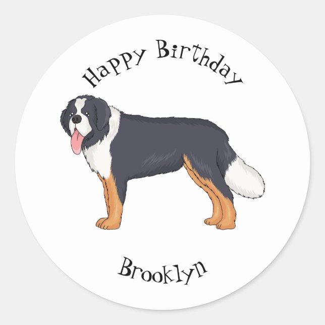 Bernese mountain dog cartoon illustration classic round sticker (Front)