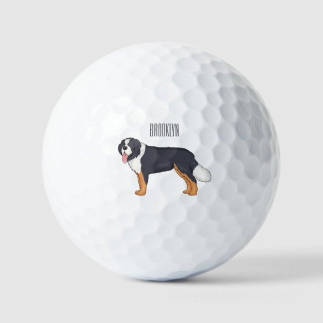 Bernese mountain dog cartoon illustration golf balls (Front)