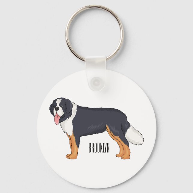 Bernese mountain dog cartoon illustration keychain (Front)