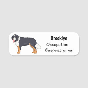 Bernese mountain dog cartoon illustration name tag