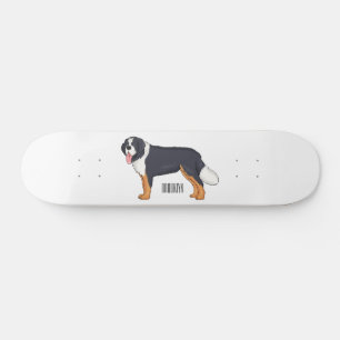 Bernese mountain dog cartoon illustration skateboard
