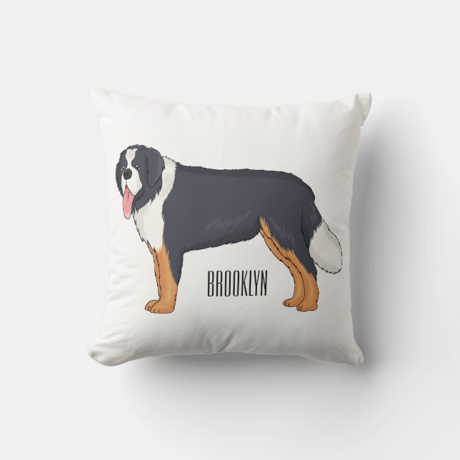 Bernese mountain dog cartoon illustration throw pillow (Front)