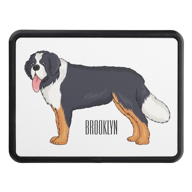 Bernese mountain dog cartoon illustration trailer hitch cover (Front)