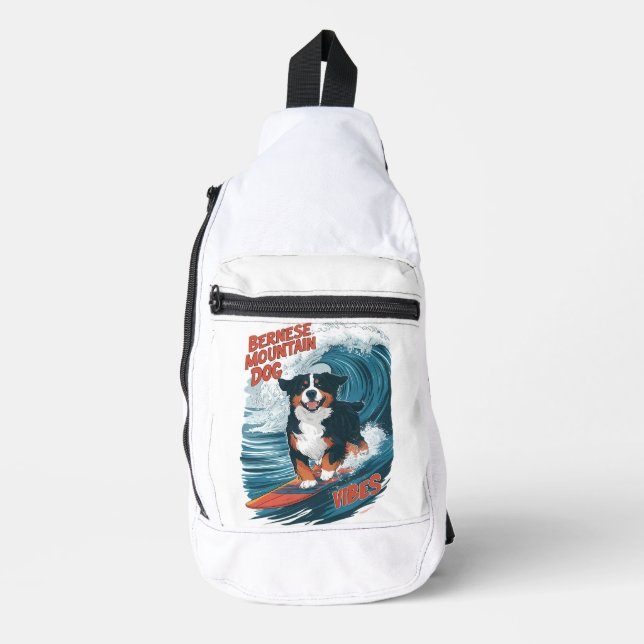 Bernese Mountain Dog Catching Waves Surfing Sling Bag (Front)