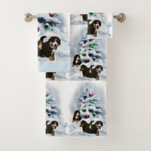 Bernese Mountain Dog Christmas Bath Towel Set
