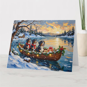 Bernese Mountain Dog Christmas Boat Holiday Card