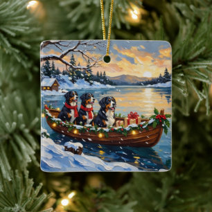 Bernese Mountain Dog Christmas Boat Holiday Ceramic Ornament