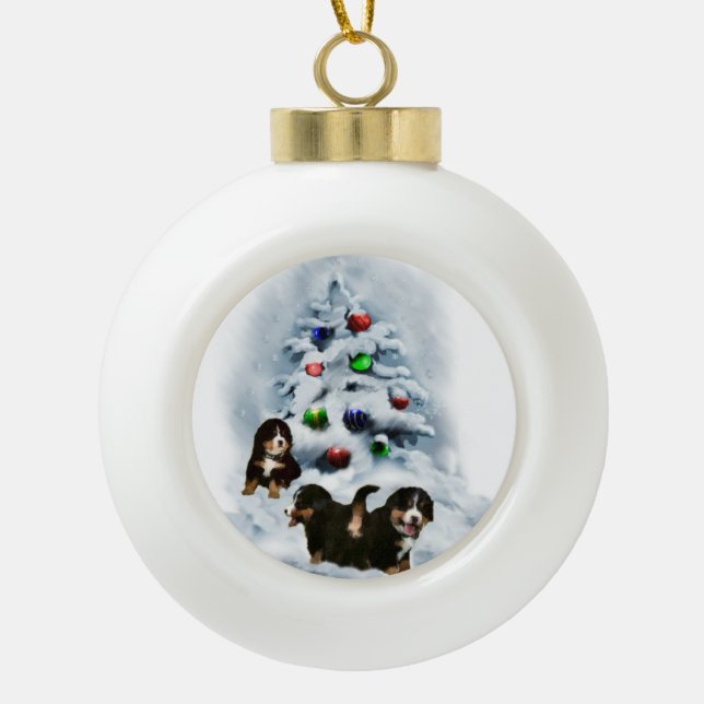 Bernese Mountain Dog Christmas Ceramic Ball Christmas Ornament (Front)
