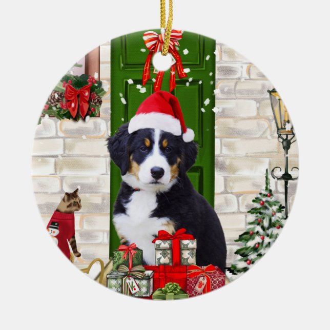 Bernese Mountain Dog Christmas   Ceramic Ornament (Front)