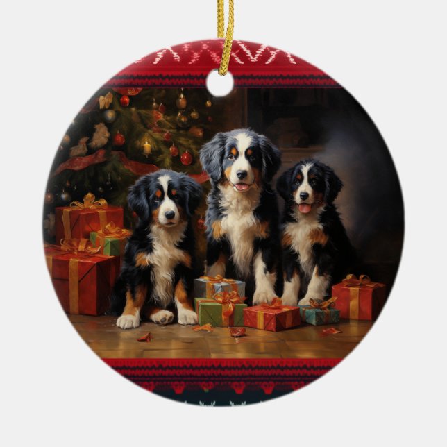Bernese Mountain Dog Christmas Ceramic Ornament (Front)
