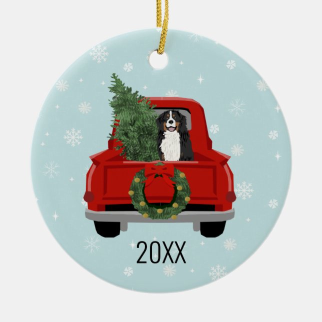 Bernese Mountain Dog christmas Ceramic Ornament (Front)