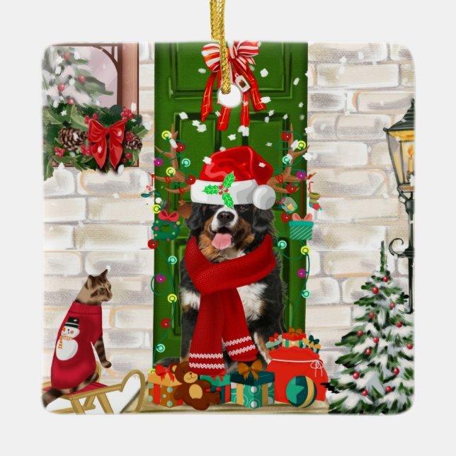 Bernese Mountain Dog Christmas  Ceramic Ornament (Front)