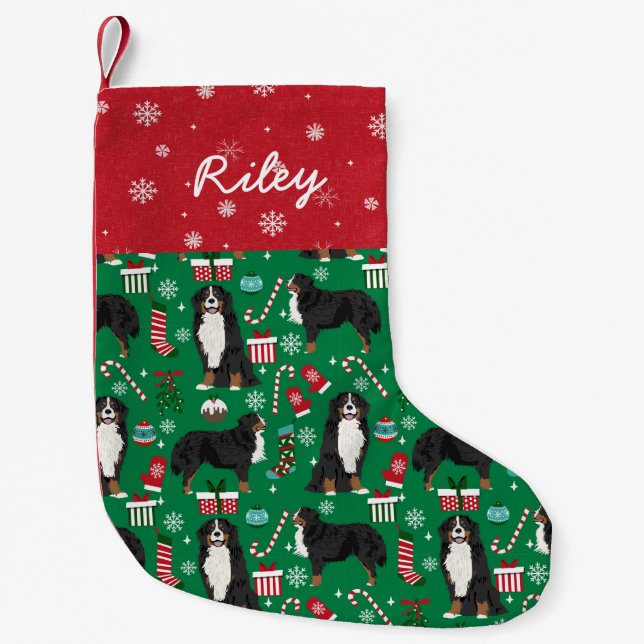 Bernese Mountain Dog Christmas dog name Small Christmas Stocking (Front)