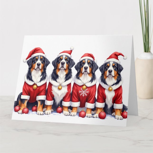 Bernese Mountain Dog Christmas Dress Santa Hat Card (Front)