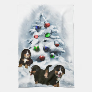 Bernese Mountain Dog Christmas Kitchen Towel