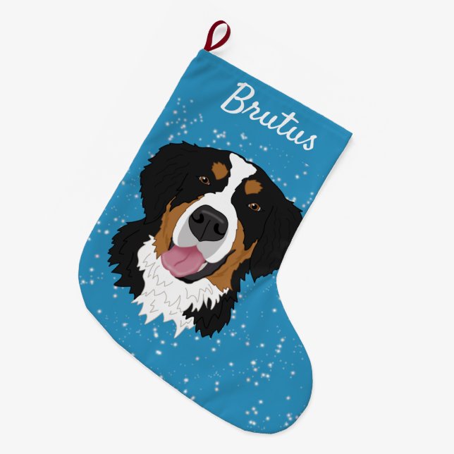 Bernese Mountain Dog Christmas  Large Christmas Stocking (Front (Hanging))