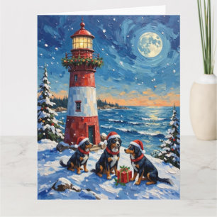 Bernese Mountain Dog Christmas Lighthouse Holiday Card