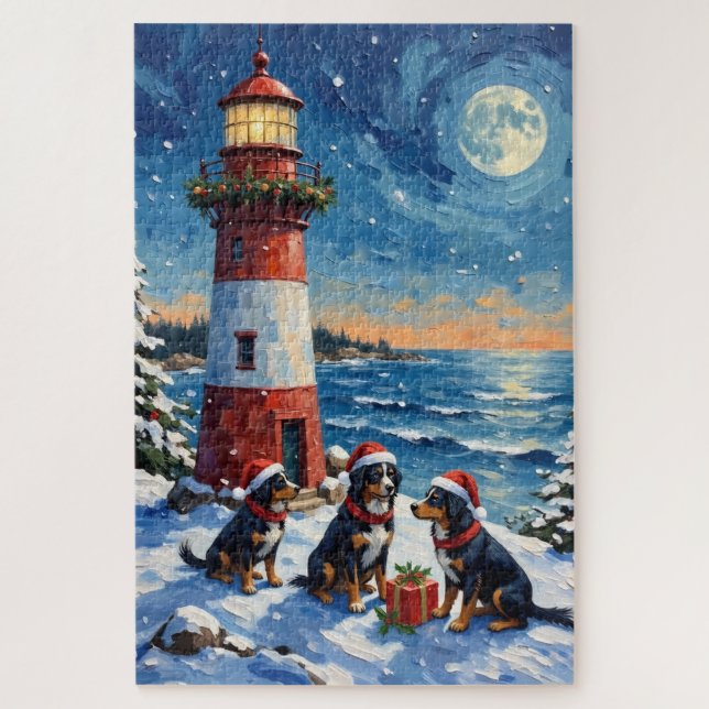 Bernese Mountain Dog Christmas Lighthouse Holiday Jigsaw Puzzle (Vertical)