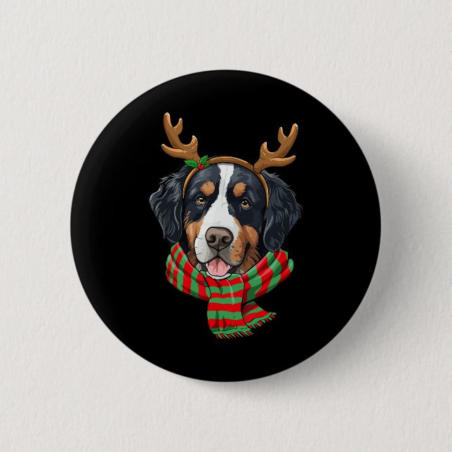 Bernese Mountain Dog Christmas Reindeer Santa Hat  2 Inch Round Button (Front)