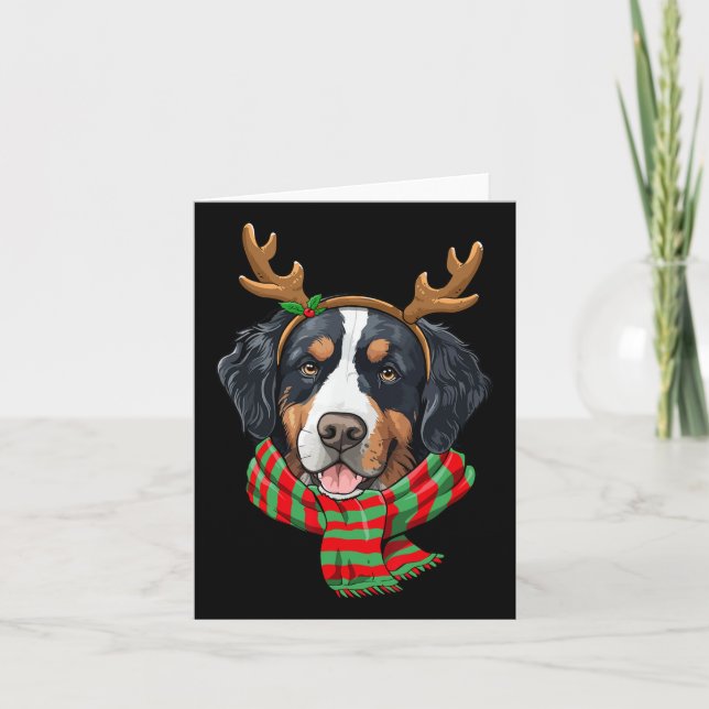 Bernese Mountain Dog Christmas Reindeer Santa Hat  Card (Front)