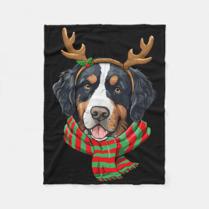 Bernese Mountain Dog Christmas Reindeer Santa Hat Fleece Blanket