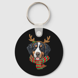 Bernese Mountain Dog Christmas Reindeer Santa Hat Keychain