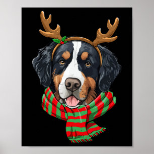 Bernese Mountain Dog Christmas Reindeer Santa Hat  Poster