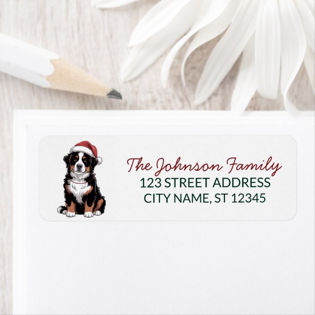 Bernese Mountain Dog Christmas Return Address      (En situation)