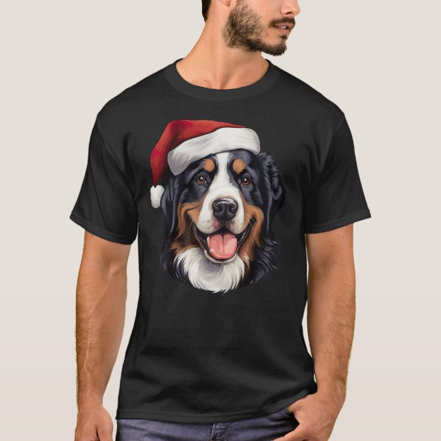 Bernese Mountain Dog Christmas Santa Hat T-Shirt (Front)