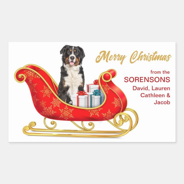 Bernese Mountain Dog Christmas Sleigh Sticker (Front)